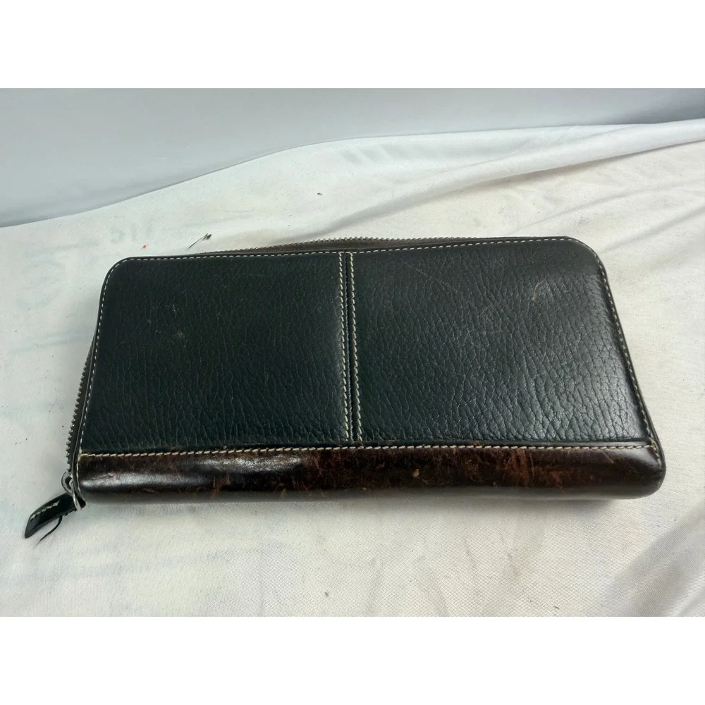 Dooney & Bourke Dark Brown Pebbled Leather Zip Around Continental Wallet Logo
